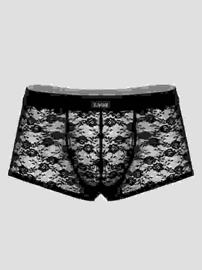 LHM Black Lace Boxer Shorts, Black, hi-res